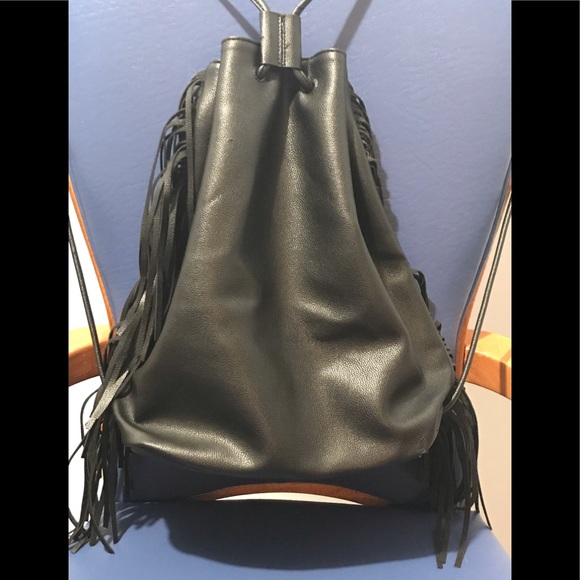 NWT VS faux leather fringed drawstring backpack - Picture 4 of 16